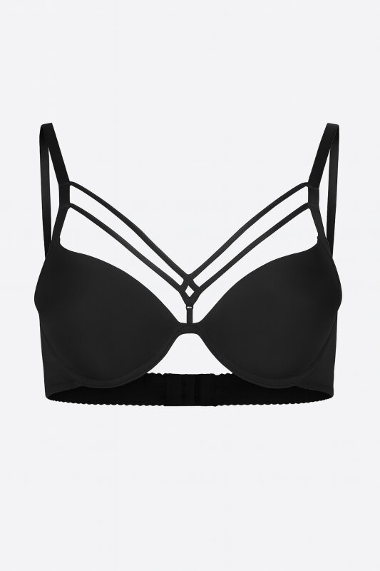 Siyah Göğsü İp Detaylı Sütyen - NBB
