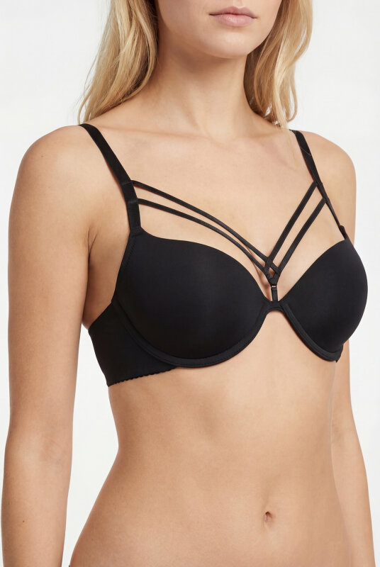 Siyah Göğsü İp Detaylı Sütyen - NBB