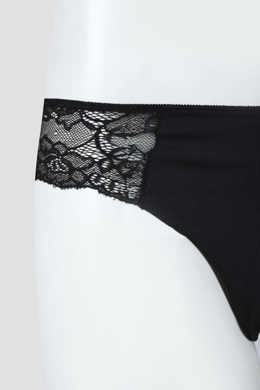 Siyah Lazer Kesim Dantelli String - NBB