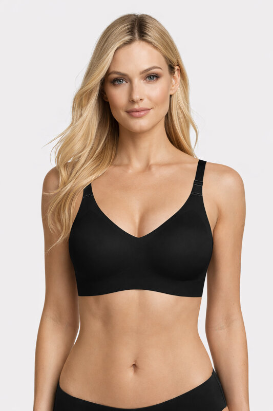 Siyah Lazer Kesim Dikişsiz Balensiz Sütyen - NBB