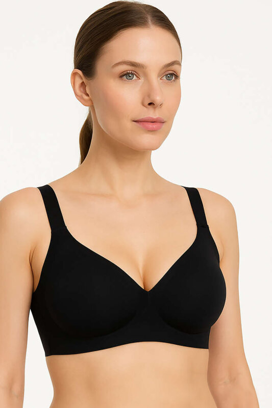 Siyah Lazer Kesim Dikişsiz Balensiz Sütyen - NBB