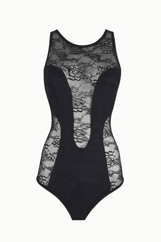 Siyah Flashy Full Dantelli Bodysuit - LOYA