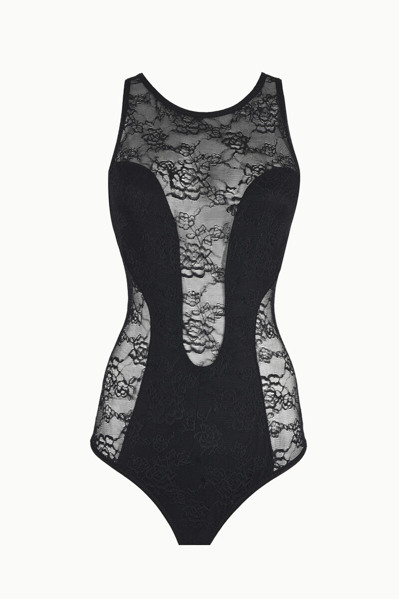 Siyah Flashy Full Dantelli Bodysuit - 1