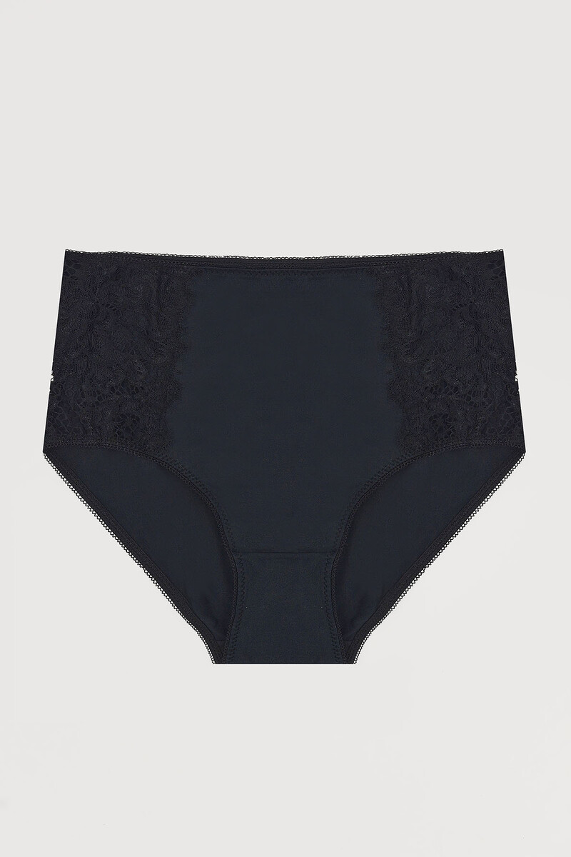 Siyah Lysa Dantelli Saten Yüksek Bel Külot - 1