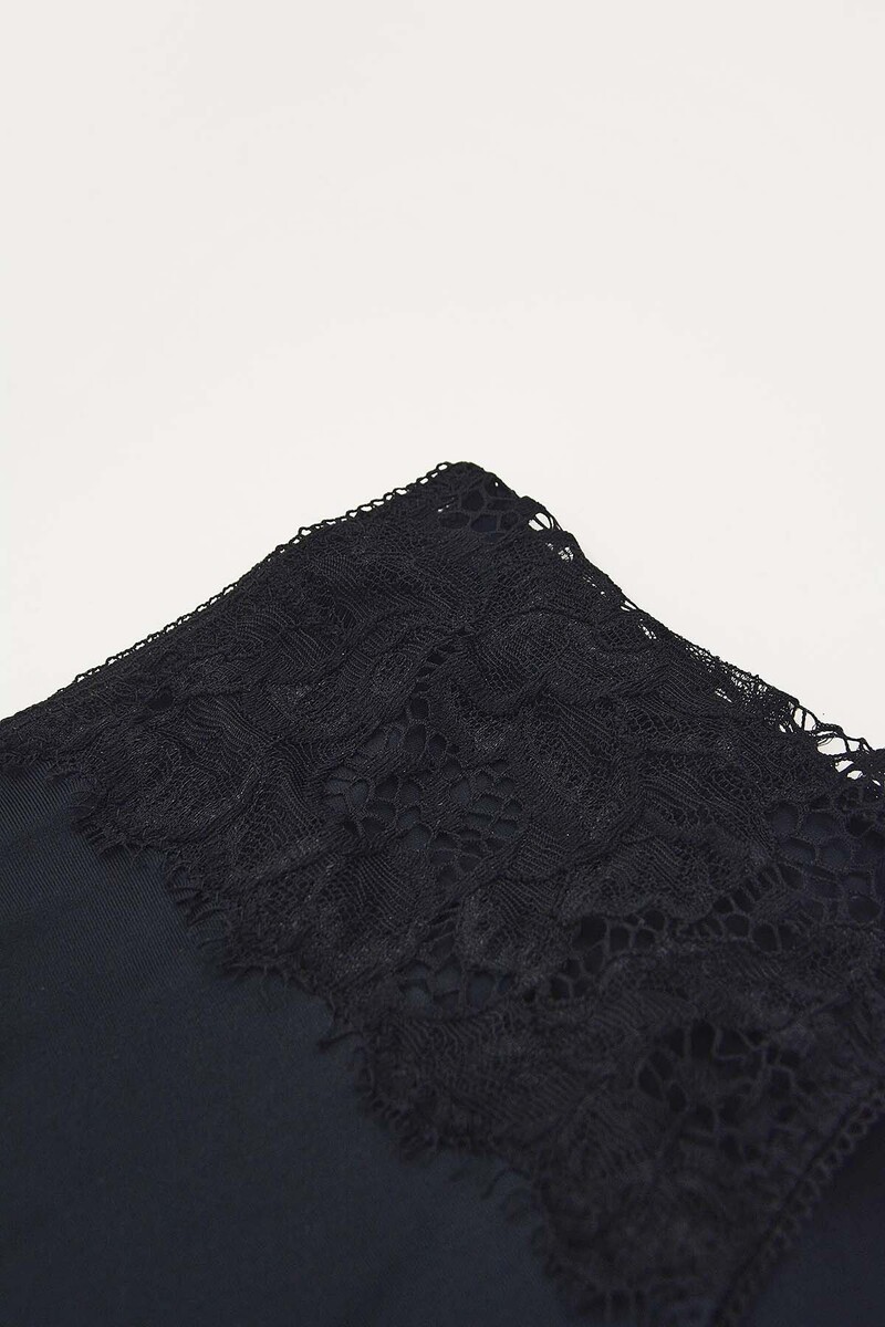 Siyah Lysa Dantelli Saten Yüksek Bel Külot - 2