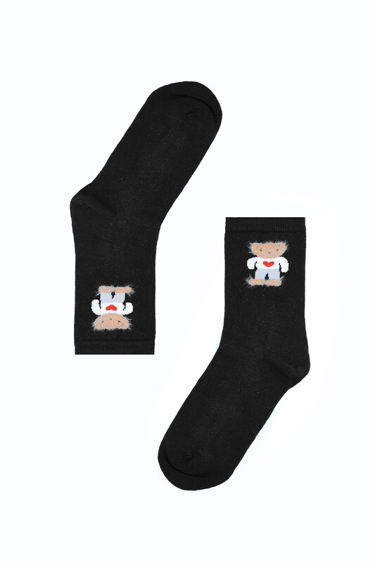 Siyah Bear Heart Uzun Soket Çorap - Thumbnail