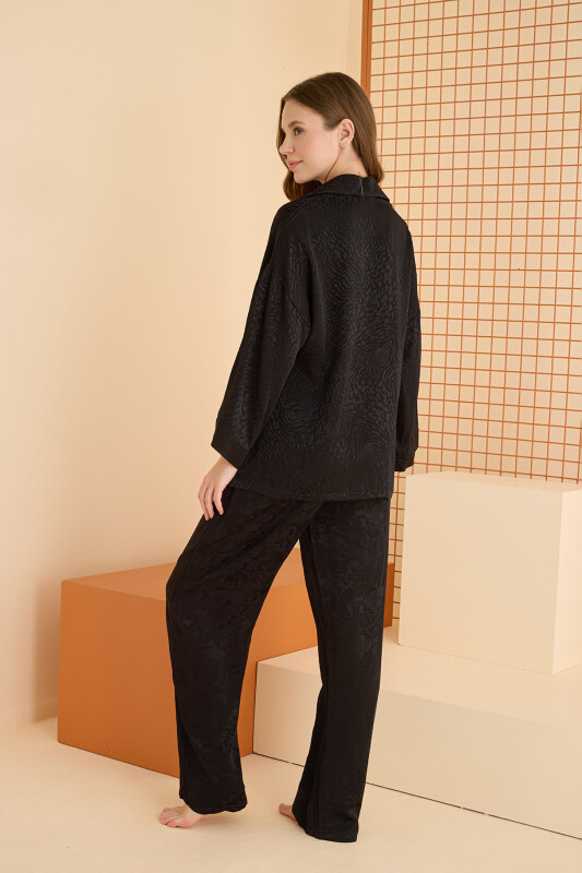 Siyah Önden Düğmeli Pijama Takım - NBB