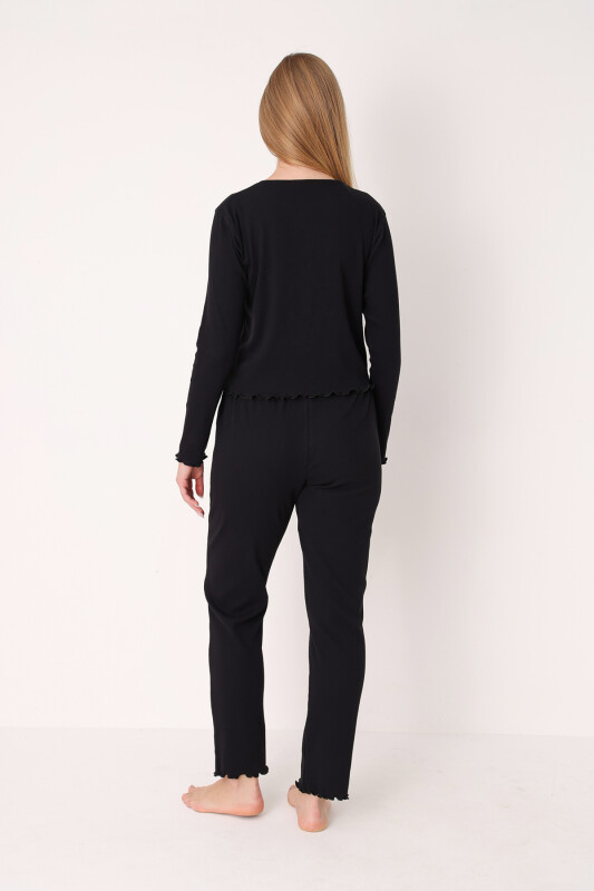 Siyah Önden Düğmeli Pijama Takımı - NBB