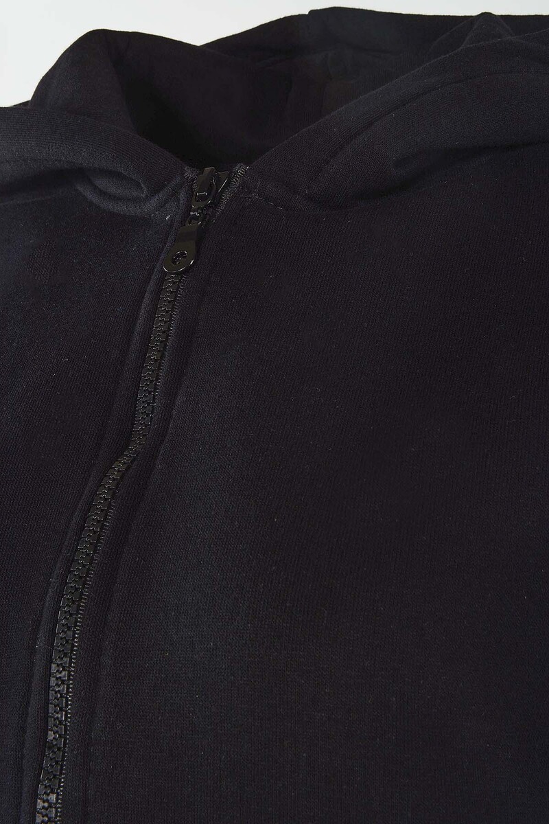 Siyah Oversize Basic Önden Fermuarlı Kapüşonlu Sweatshirt - 2