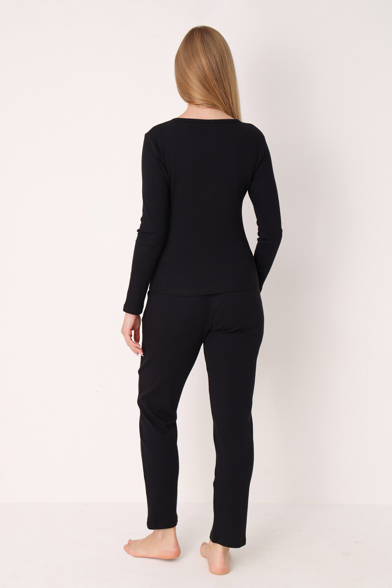 Siyah Patlı V Yaka Pijama Takım - 5
