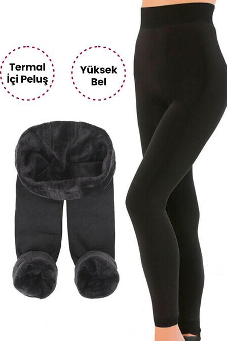 Siyah Peluş İç Yüzey Termal Tayt - 1