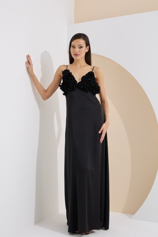 Siyah Premium Valentina Uzun Gecelik - LOYA