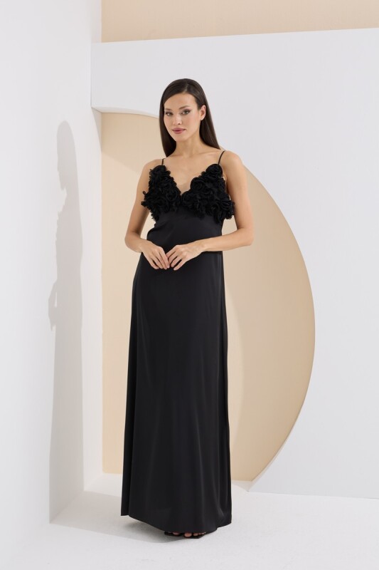 Siyah Premium Valentina Uzun Gecelik - LOYA