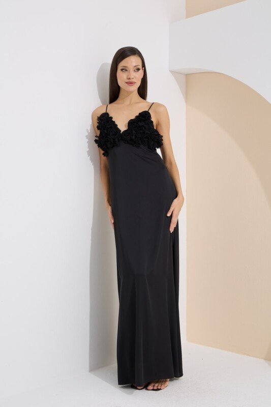 Siyah Premium Valentina Uzun Gecelik - LOYA