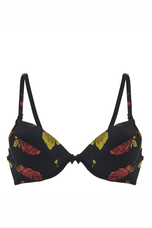 Siyah Rose Patterned Çıkarılabilir Destekli Tek Sütyen - NBB