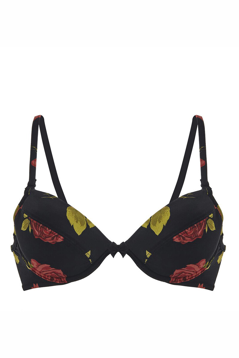 Siyah Rose Patterned Çıkarılabilir Destekli Tek Sütyen - 1