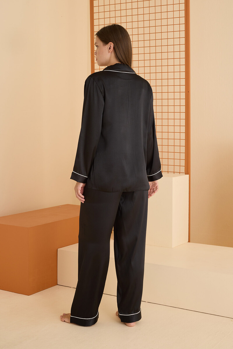Siyah Saten Pijama Takımı - 4