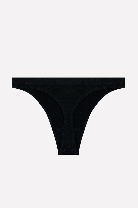 Siyah Seamless Mini String Brief - Thumbnail