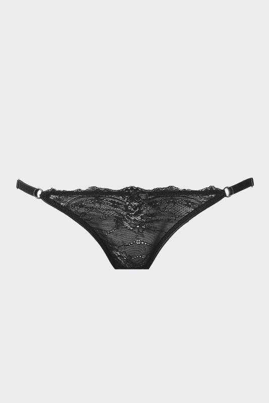 Siyah Selına Ayarlanabilir Dantelli Bikini Külot - LOYA