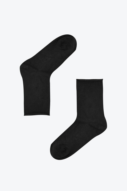 Siyah Simple Bambu Soket Çorap 