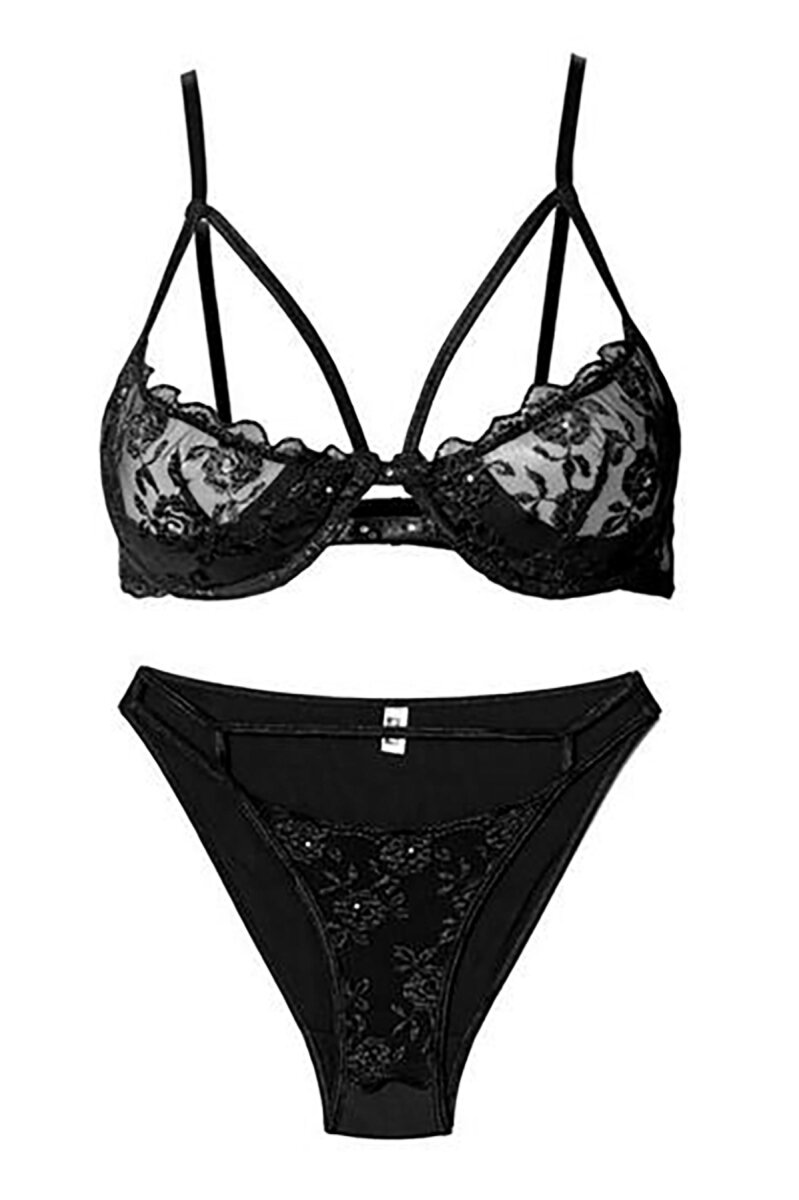 Siyah Taşlı Dantel Sütyen Külot Takım - 2