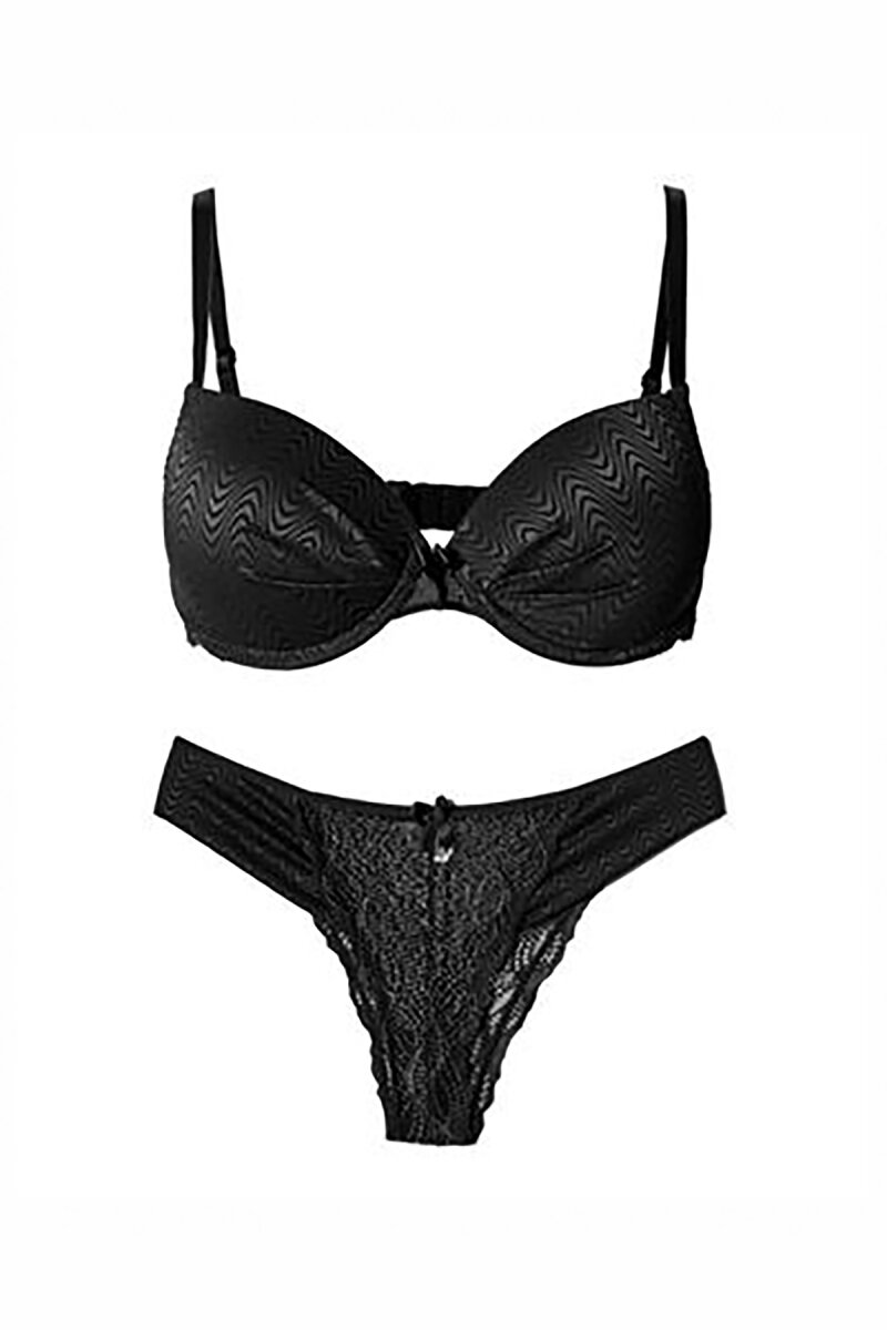 Siyah Tül Detaylı Sütyen Külot Takım - 2