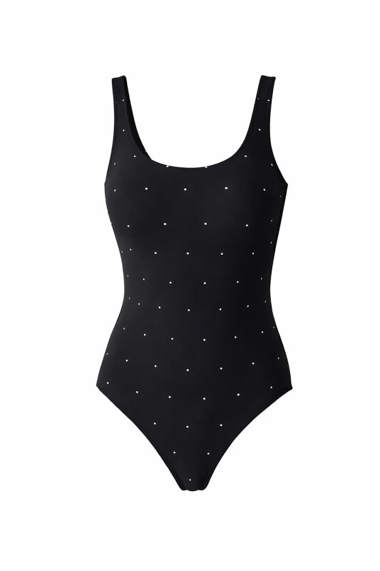 Siyah U Yaka Taşlı Mayo - NBB