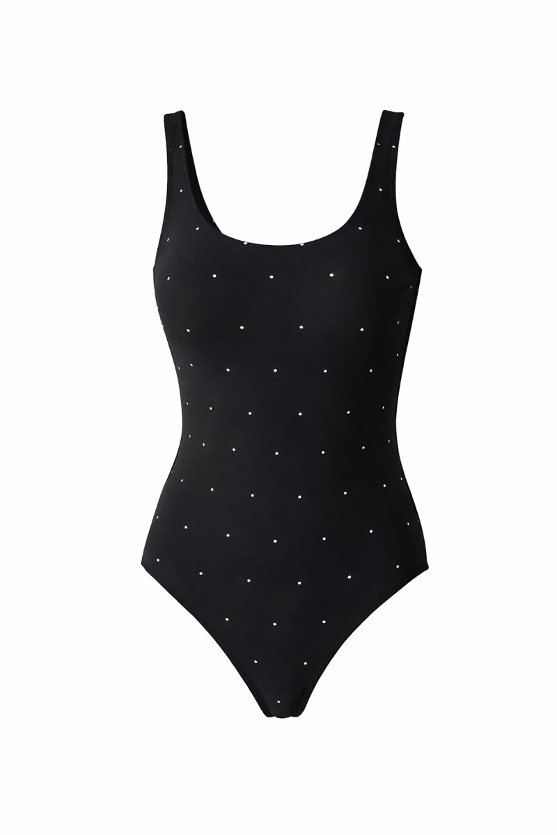 Siyah U Yaka Taşlı Mayo - 4