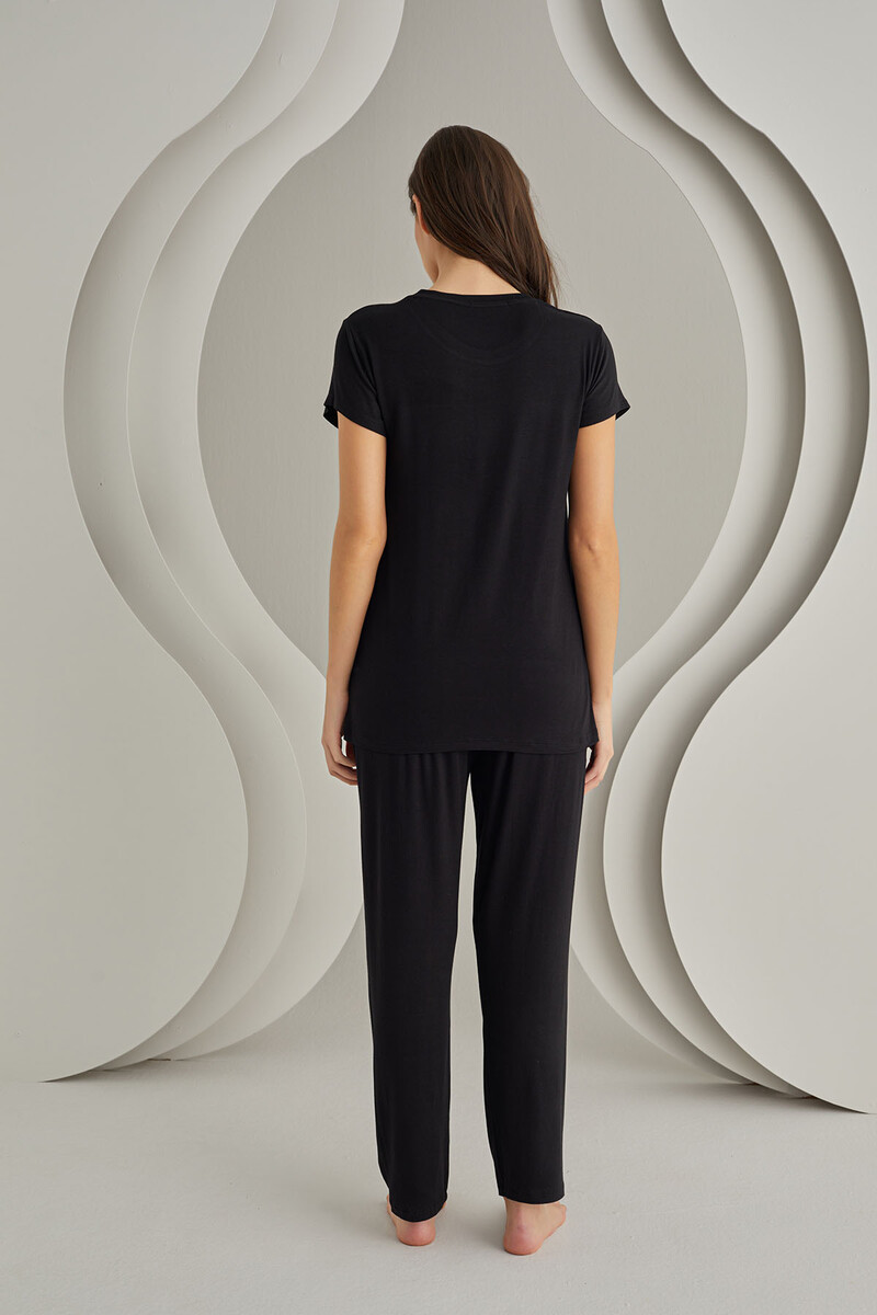 Siyah Viskon Sütyenli Pijama Takımı - 2