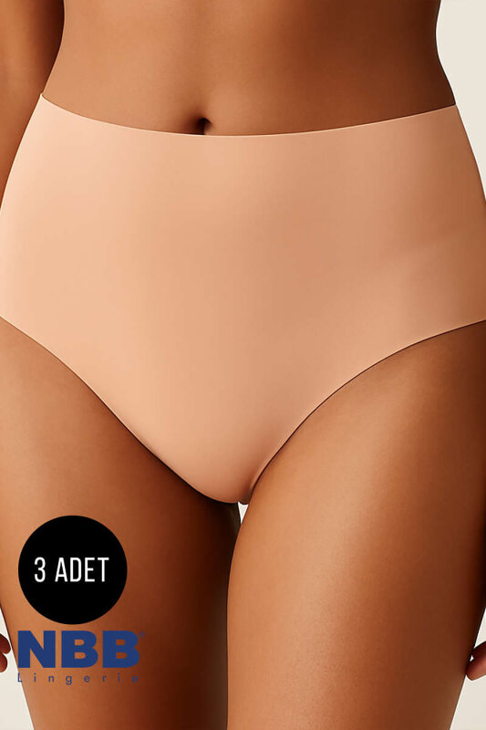 Siyah Vizon Ten Rengi 3'lü Lazer İz Yapmaz Yüksek Bel Külot 