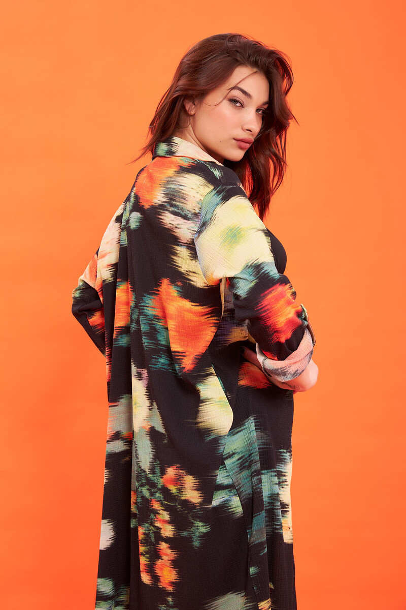 Siyah Yakalı Kaftan Pareo - 3