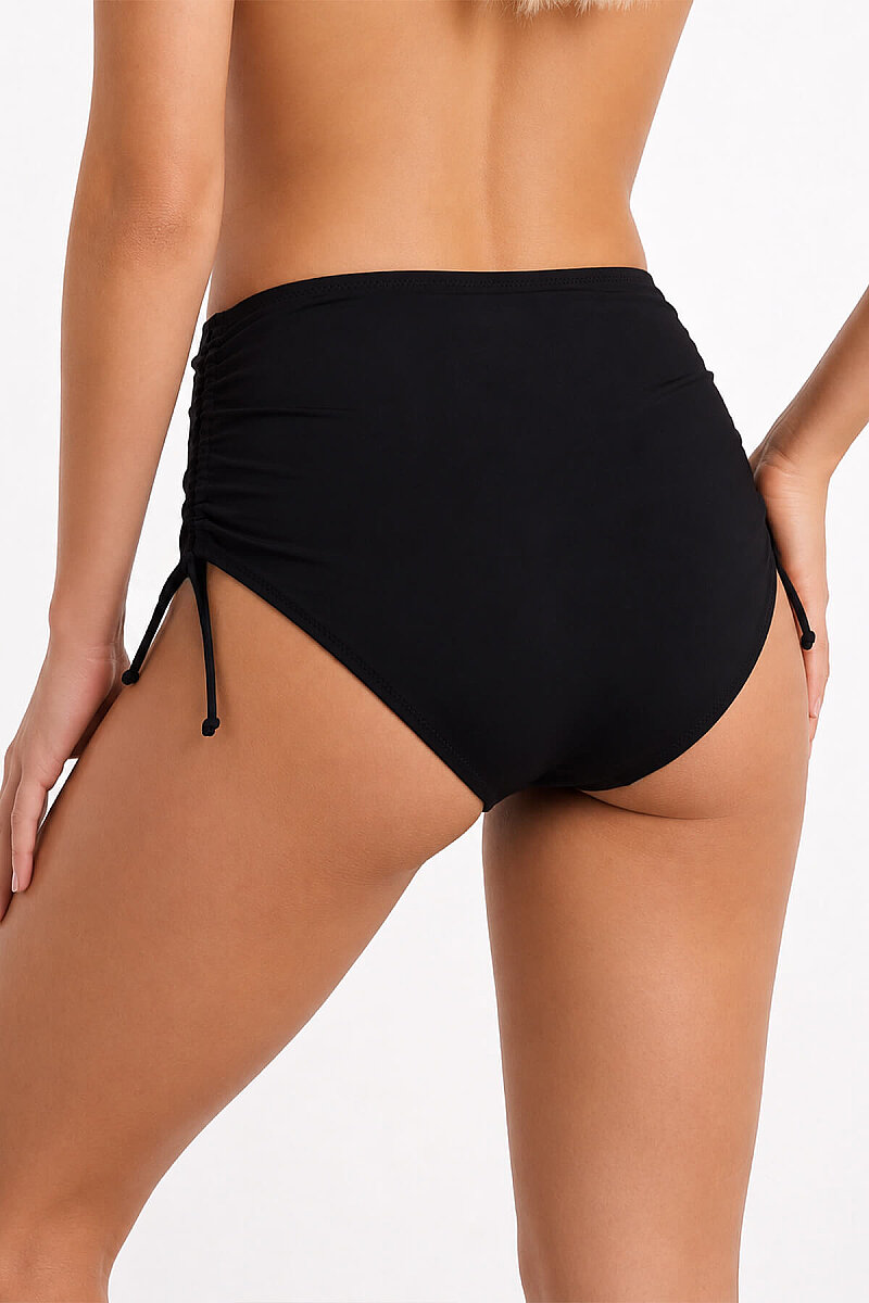 Siyah Yanları Büzgülü Yüksek Bel Tek Alt Bikini - 2