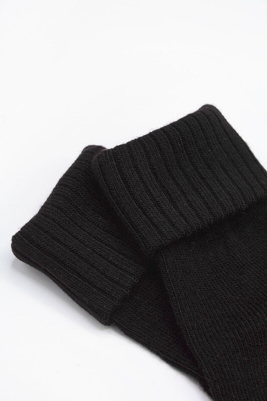 Siyah Yünlü Soft Kıvrık Soket Çorap - Thumbnail