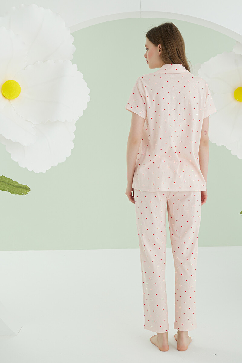Somon Bow Önden Düğmeli Pijama Takımı - 4
