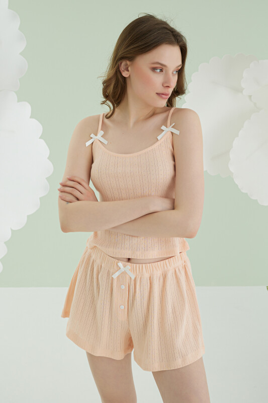 Somon İnce Askılı Kurdele Şortlu Pijama Takımı - NBB