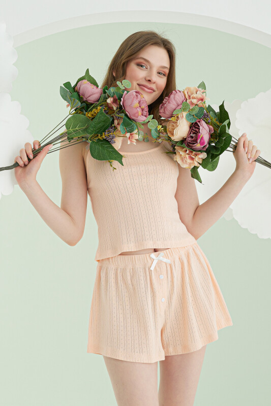 Somon İnce Askılı Kurdele Şortlu Pijama Takımı - NBB