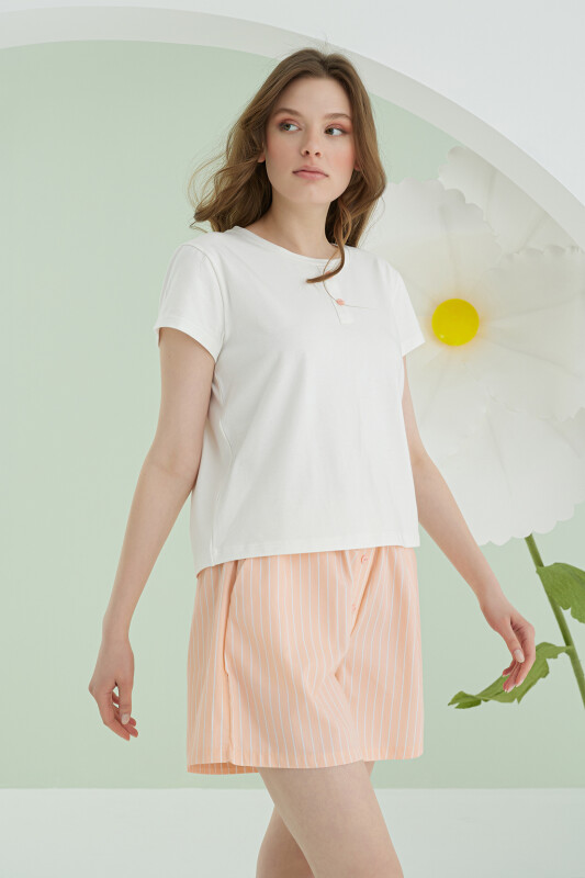 Somon Önden Düğmeli Çizgili Şort Takım - NBB