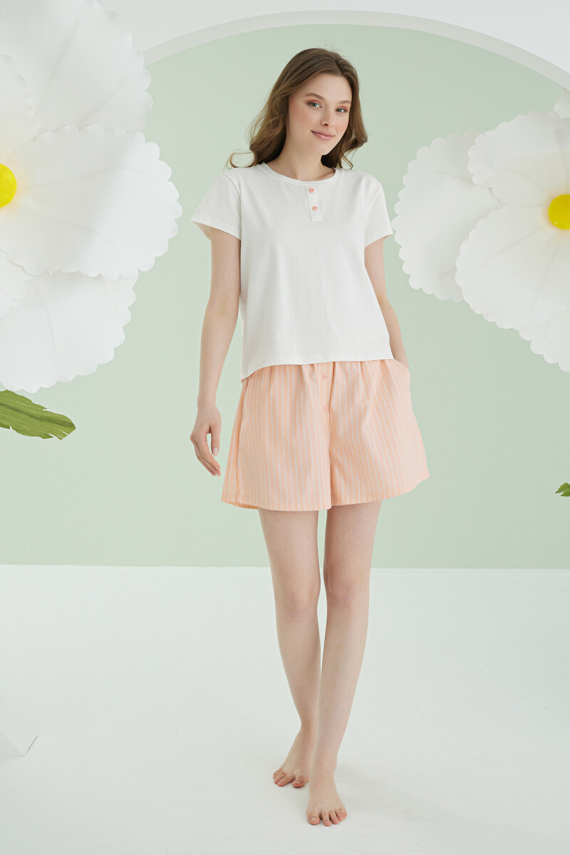 Somon Önden Düğmeli Çizgili Şort Takım - 2