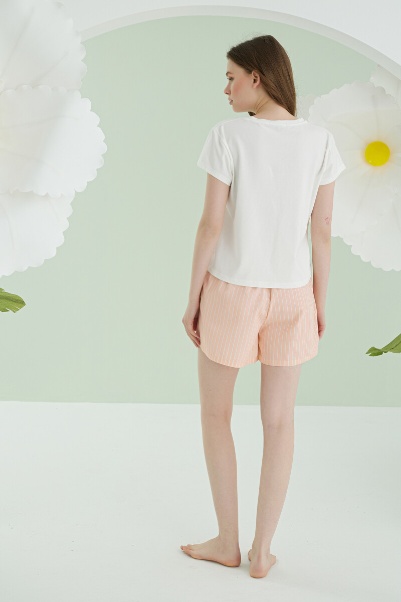 Somon Önden Düğmeli Çizgili Şort Takım - 3