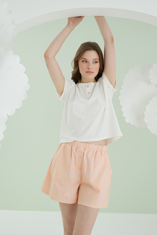 Somon Önden Düğmeli Çizgili Şort Takım - NBB