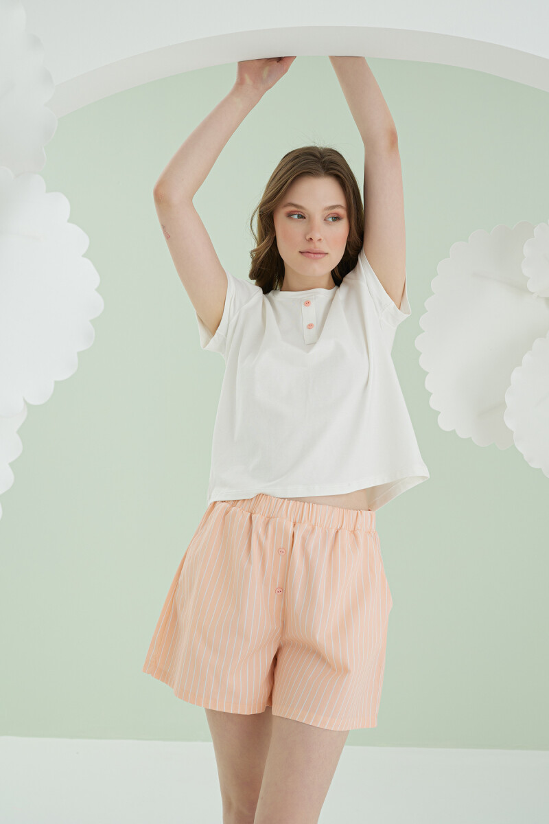 Somon Önden Düğmeli Çizgili Şort Takım - 4