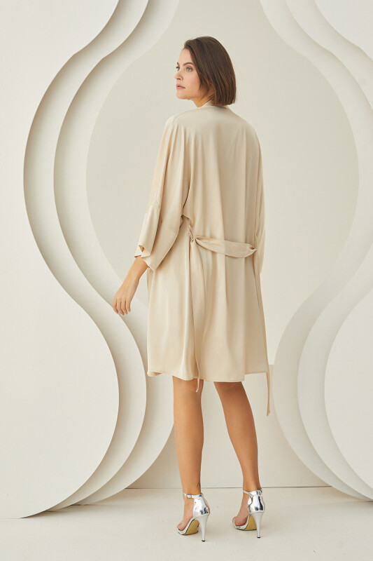 Taş Rengi Silky Kısa Kuşaklı Tek Sabahlık - NBB