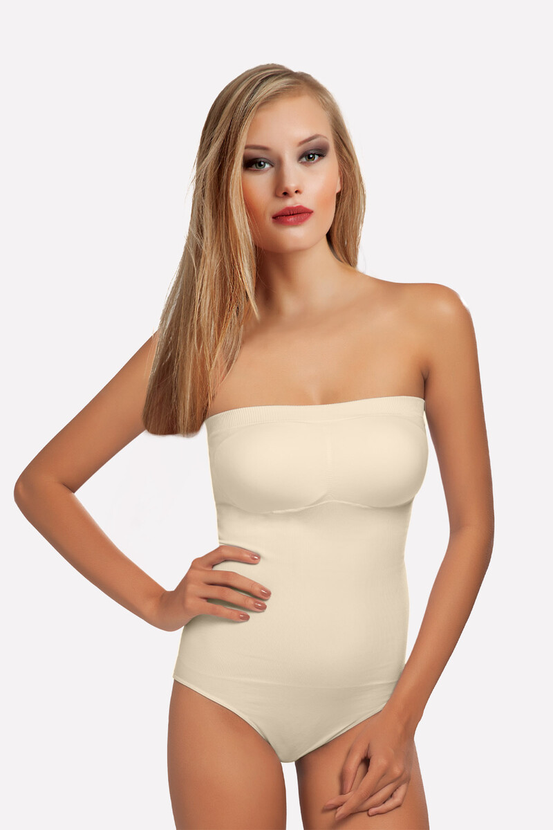 Ten Rengi Straplez Çıtçıtlı Dikişsiz Kaplı Body - 1
