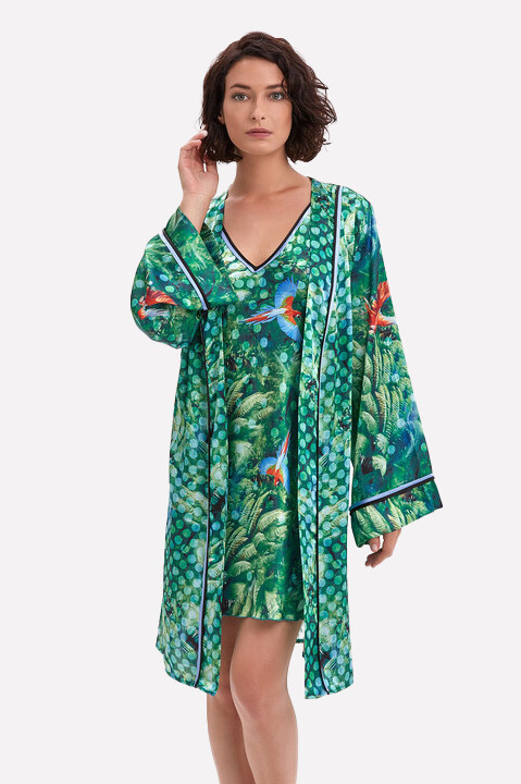 Tropikal Desenli Saten Sabahlık Takımı - JUMELLES