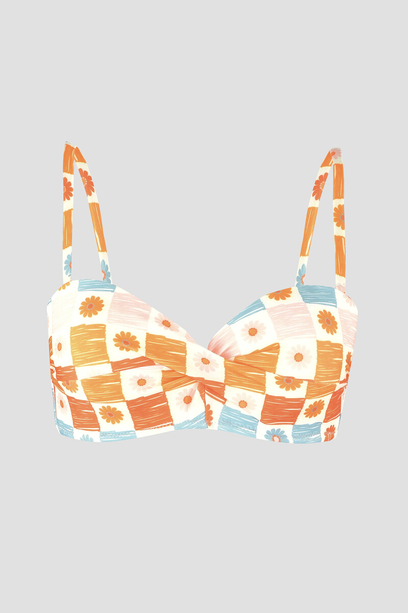 Turuncu Daisy Forest Straplez Tek Üst Bikini - 1