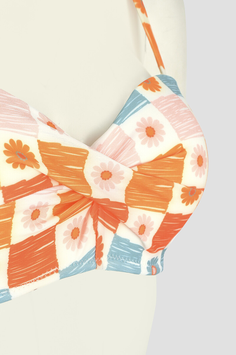 Turuncu Daisy Forest Straplez Tek Üst Bikini - 2