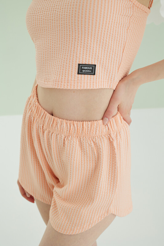 Turuncu İnce Askılı Crop Şort Takım - NBB