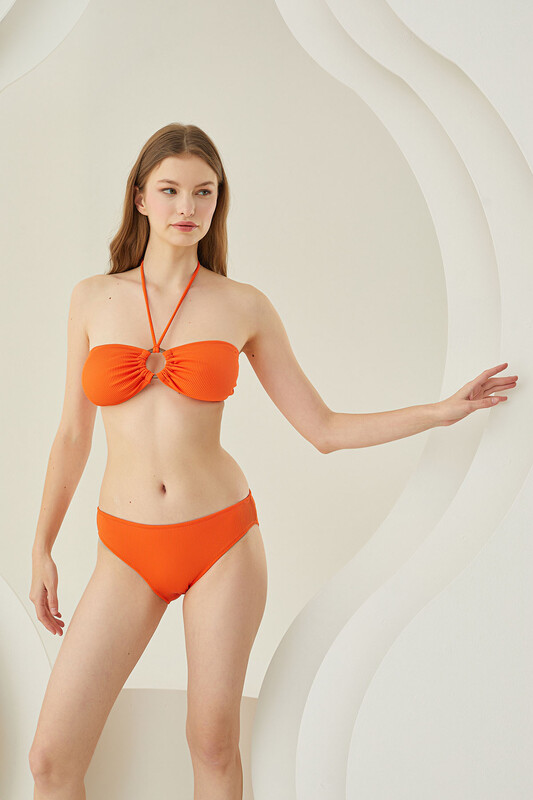 Turuncu Reps Boyundan Bağlamalı Tek Üst Bikini 