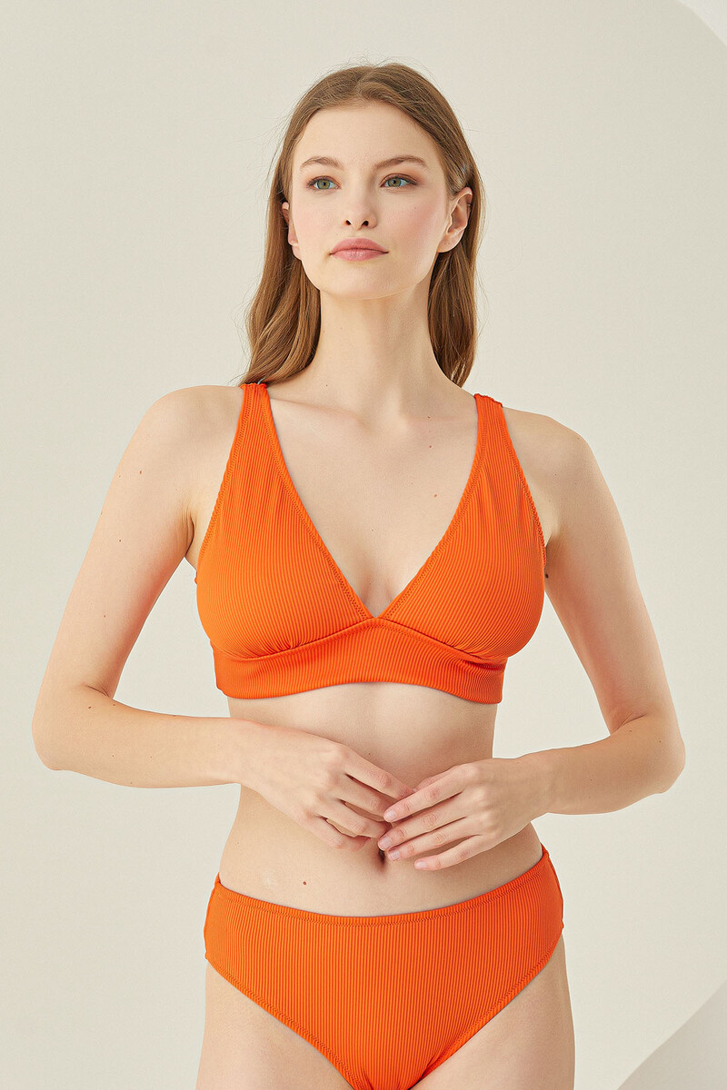 Turuncu Reps Üçgen Tek Üst Bikini - 4