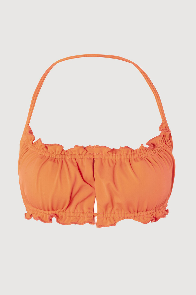 Turuncu Straplez Büzgülü Tek Üst Bikini - 1